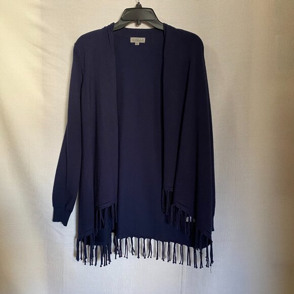 JOSEPH A. Navy Blue Rayon Fringe Hem Open Cardigan High-Low Sweater S - Picture 3 of 15